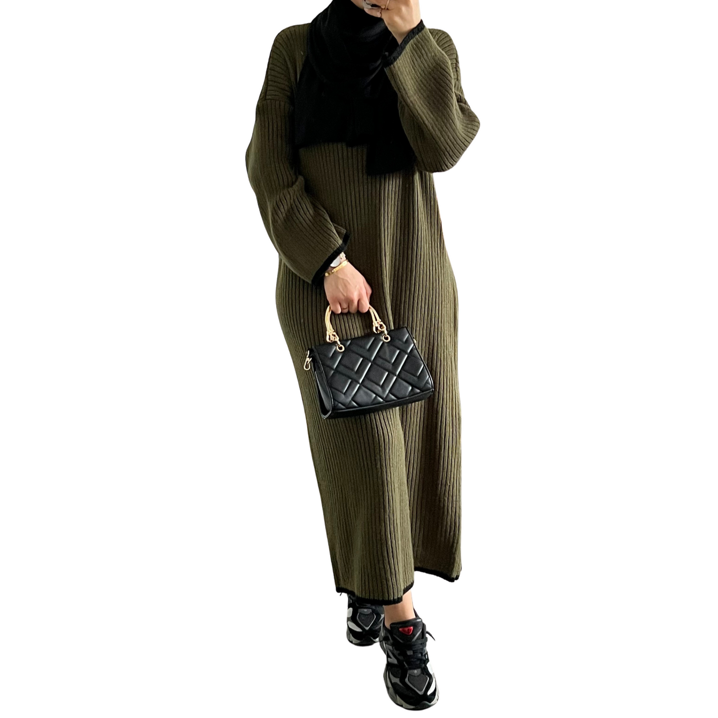 Ribbed Dress - Khaki - MODESTNOVA