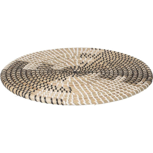 Ronde placemat zeegras zwart/wit - 35 cm - Tafel onderleggers