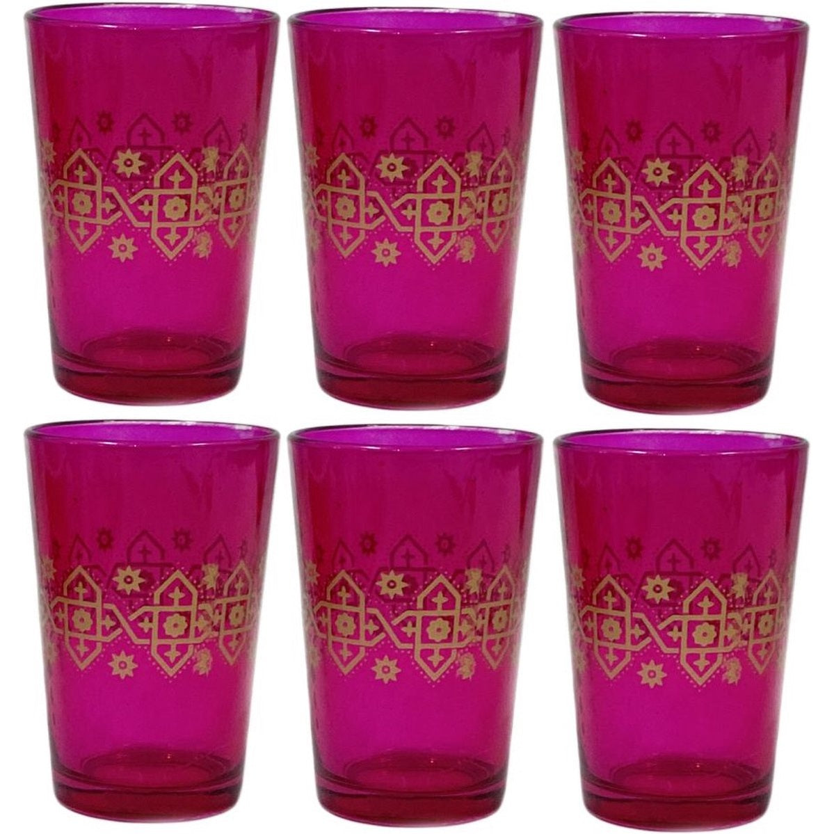 Roze oosterse glazen - goud patronen- Set 6 glazen