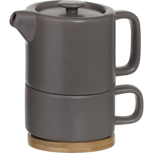 Secret de Gourmet 3 in 1 Theepot + Kopje + Onderzetter Keramiek - Taupe