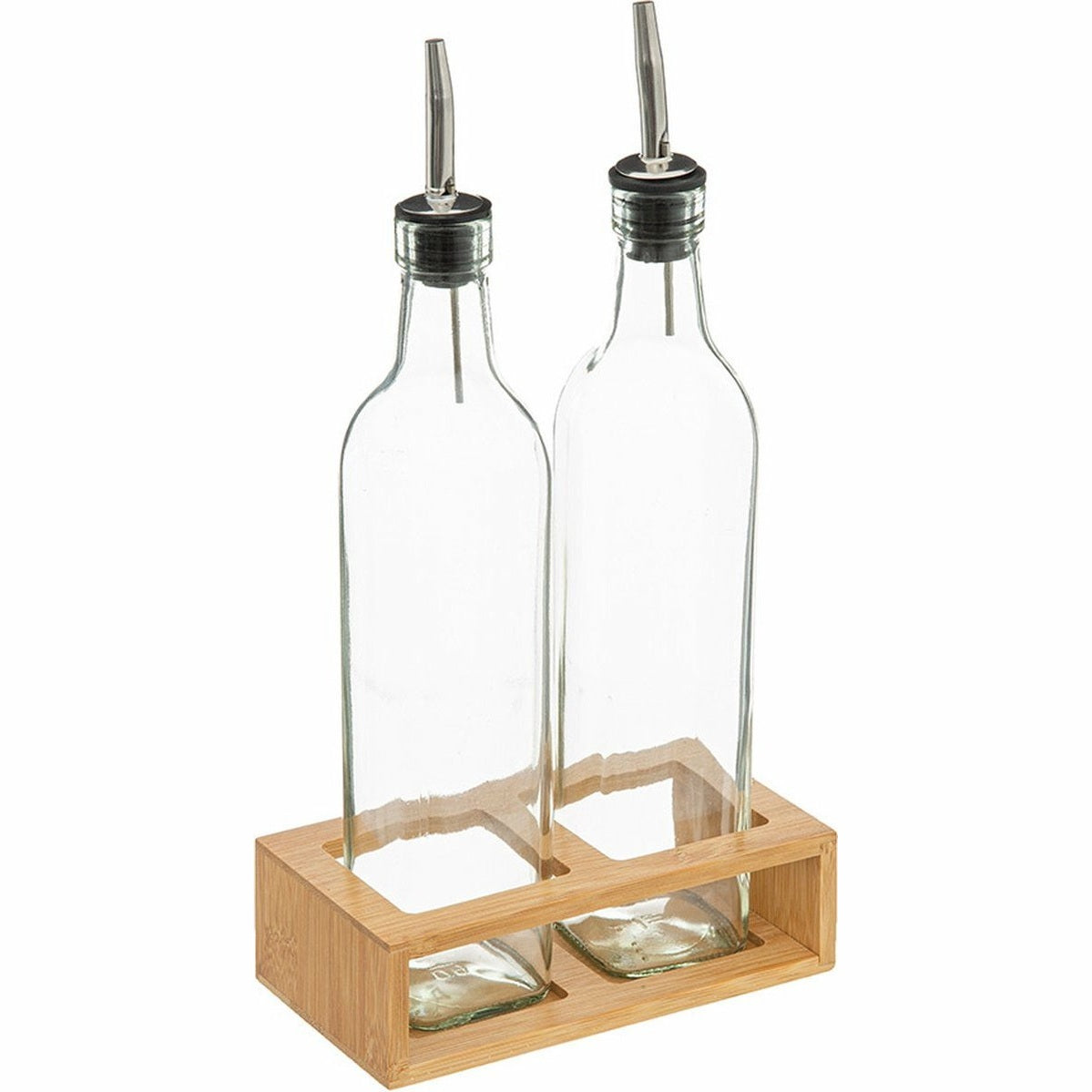 Secret de Gourmet Azijn/Olie flessen tafelset - glas/bamboe - transparant - olijfolieflessen