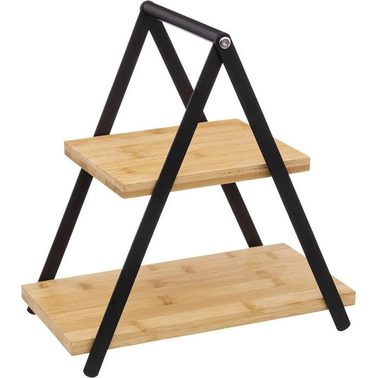 Secret de Gourmet Etagere/dienblad - 2-laags - Bamboe - Zwart/beige