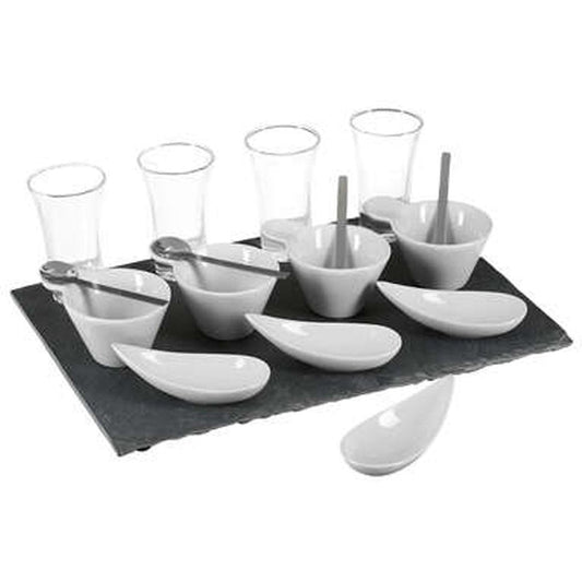 Secret de Gourmet Serveerplank/amuse hapjes - leisteen/porselein - wit - 17-delig - keuken/tafelen