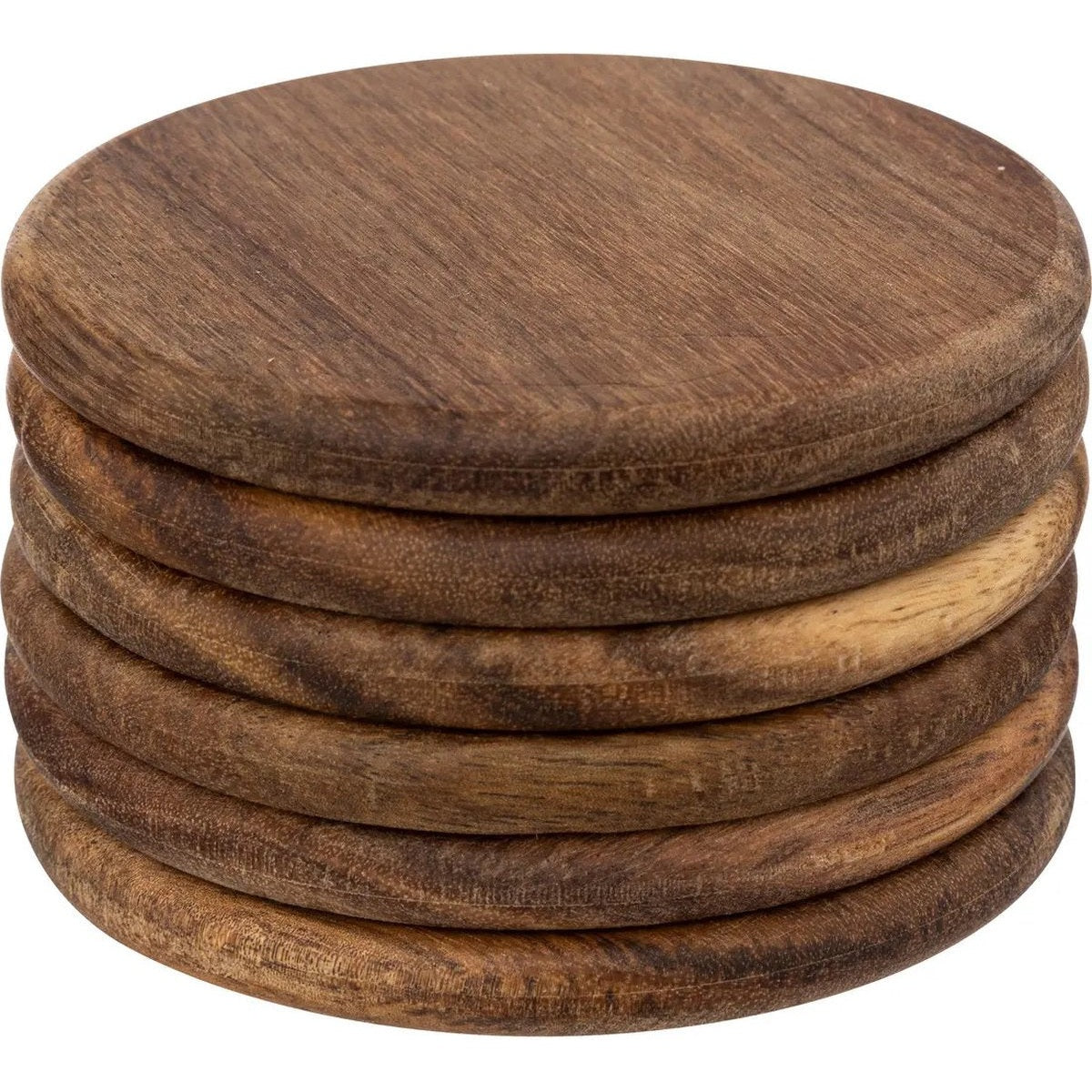 Secret de Gourmet onderzetters voor glazen - 6x - luxe Acaciahout - Dia 10 cm - rond - gelakt - modern en klassiek