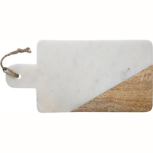 Serveerplank in Wit Marmer en Mangohout 30 x 15 cm | Snijplank marmer