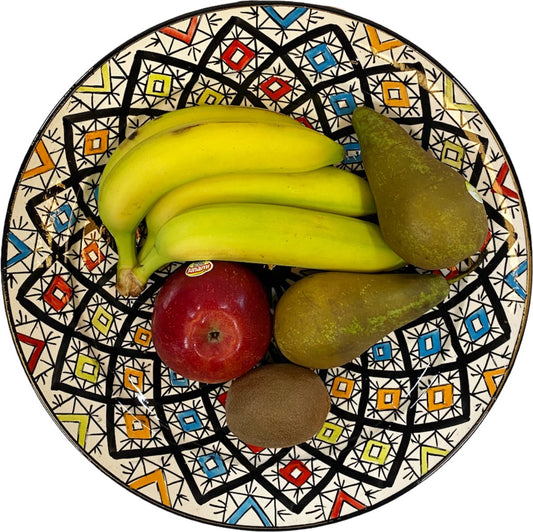 Serveerschaal - Handgemaakte en handbeschilderde authentieke Marokkaanse aardewerk schaal Ø35