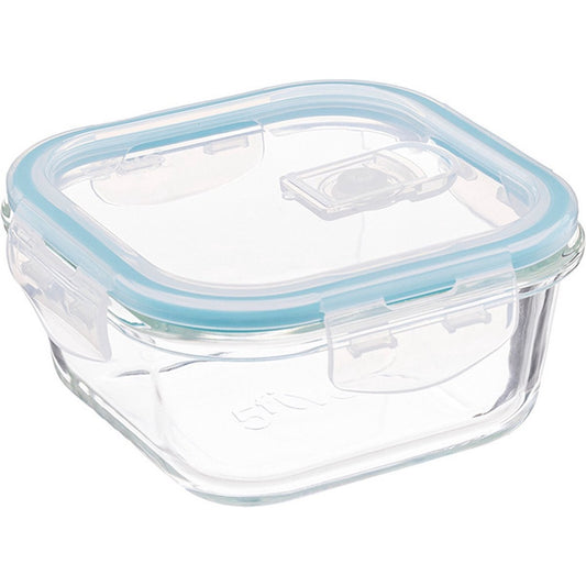 Set van 2 Kristalglas Lunchboxen – 330 ml Vershoudbakjes met Lichtblauw Randje – Glazen Lunchbox voor Salade, Snacks of Meal Prep – 12 x 12 x 6,5 cm