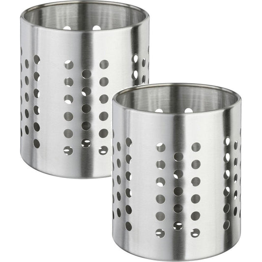 Set van 2x stuks ronde keukengerei houder zilver 13,5 cm van RVS - Keukengereihouder - Pollepelhouder - Spatelhouder