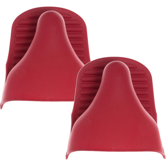 Set van 2x stuks siliconen ovenwant/ovenhandschoen rood 9 x 12,5 cm - Pannenlap - Keukenhandschoen