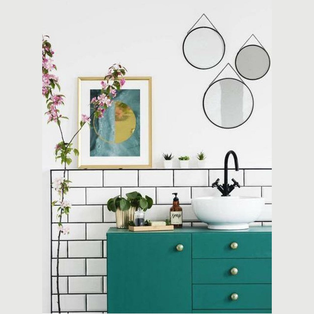 Set van 3 ronde gouden spiegels - Metaal - Zwart