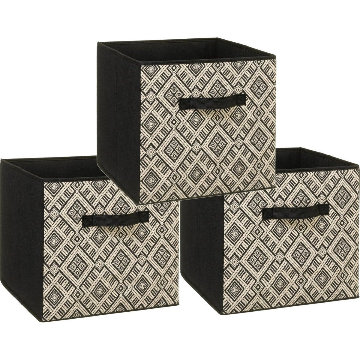 Set van 3x stuks opbergmand/kastmand 29 liter zwart/creme polyester 31 x 31 x 31 cm - Opbergboxen - Vakkenkast manden