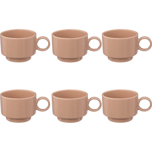 Set van 4 Retro Koffiekopjes 10 cl - Roze - Stoneware - Met Oor - Stijlvol en Praktisch