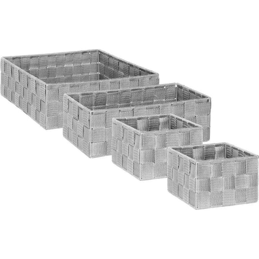 Set van 4x gevlochten opbergmanden - grijs - Kast/badkamer mandjes verschillende formaten