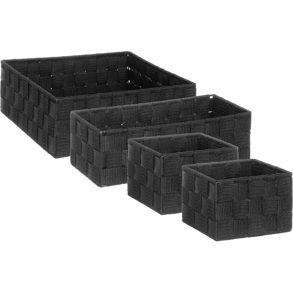 Set van 4x gevlochten opbergmanden - zwart - Kast/badkamer mandjes verschillende formaten