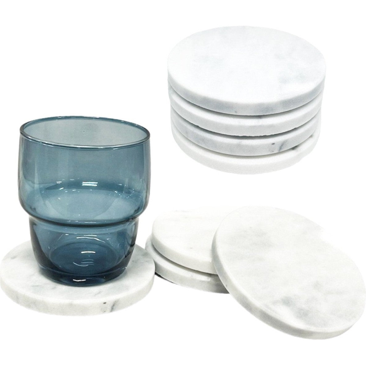 Set van 8x ronde onderzetters voor glazen D10 cm wit Marmer