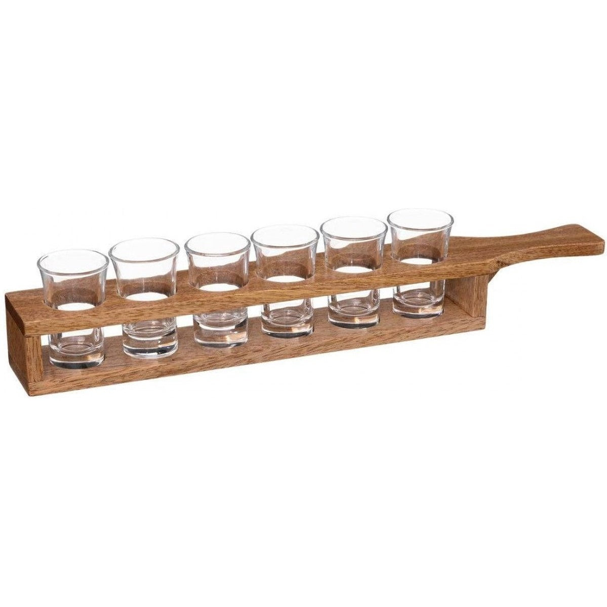 Shotplateau - glas en hout - 6 shotglaasjes