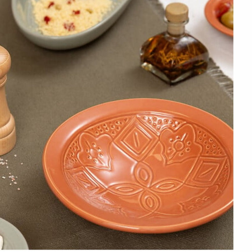 Sienna Diepbord Terracotta 23 cm - Faience Soepkom met Bloemopdruk - 6cm Hoog - Soepbord - MODESTNOVA