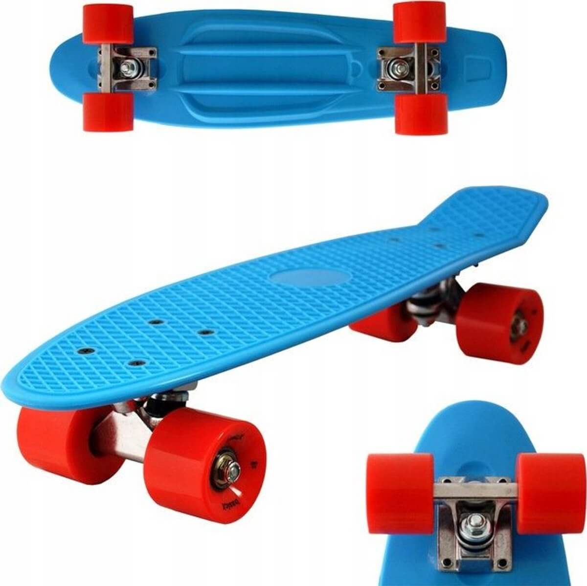 Skateboard – Cruiser Pennyboard 57cm – Lichtgewicht – ABEC-5 – PU-dempers – Rood/Blauw