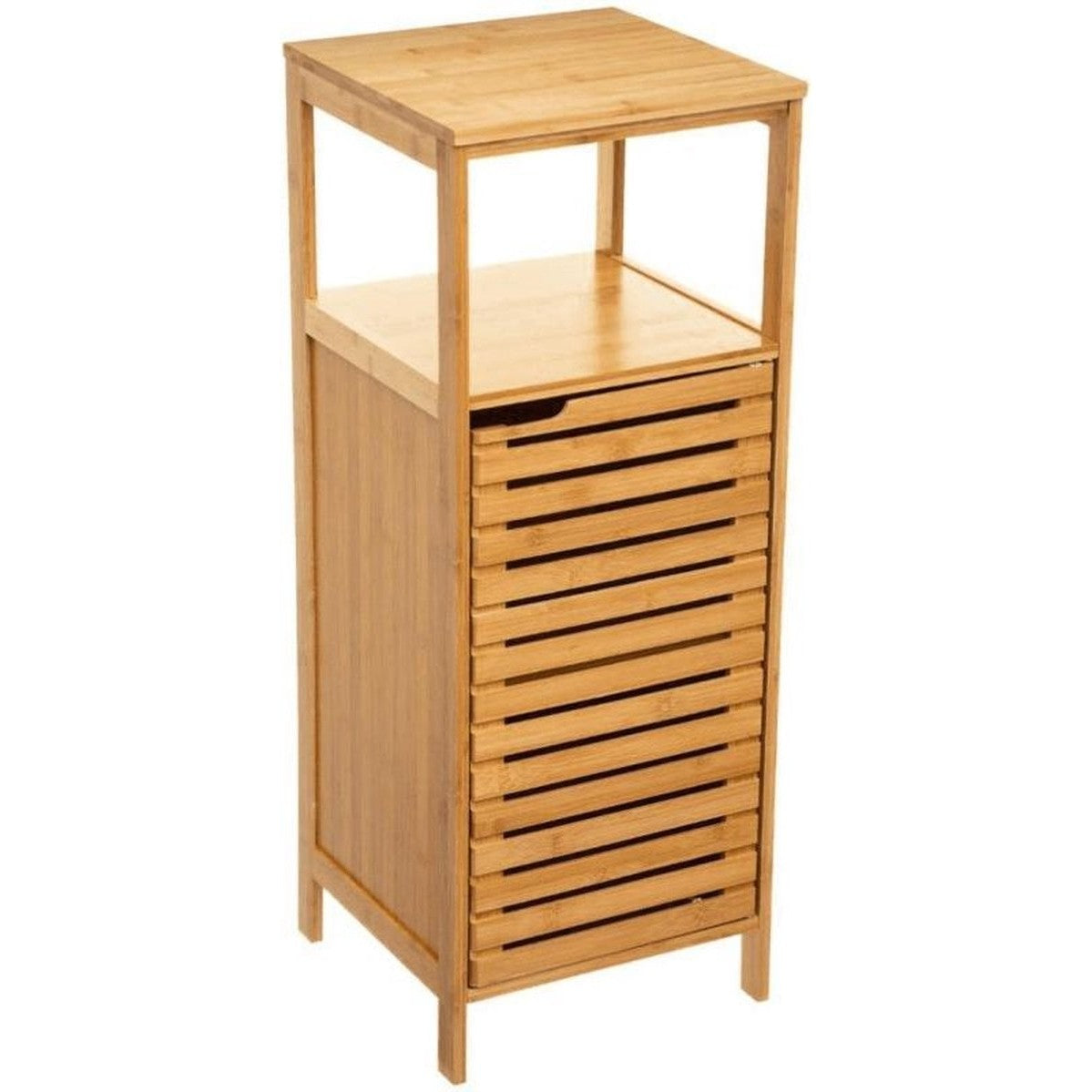 Staand Houten Badkamerrek - Bamboe - onderkast - opbergrek - 78,5 cm hoog en 30 cm breed - 1 deur - 4 etages