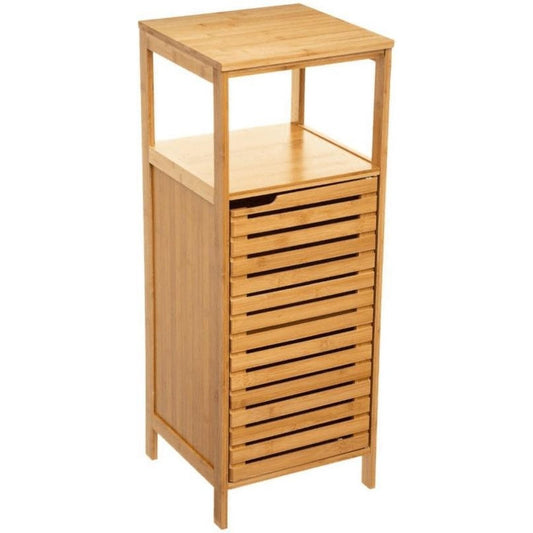 Staand Houten Badkamerrek - Bamboe - onderkast - opbergrek - 78,5 cm hoog en 30 cm breed - 1 deur - 4 etages