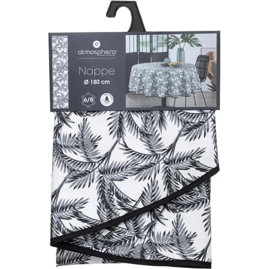 Tafelkleed van polyester rond diameter 180 cm - palm print zwart wit - Eettafel tafellakens