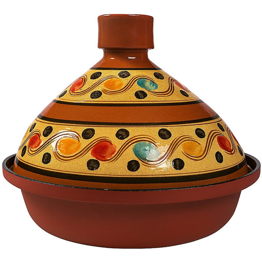 Tajine 30 cm – Handgemaakt Aardewerk & Aluminium – Traditioneel Marokkaans – Rood/Bont - Geschikt voor alle warmtebronnen - Inclusief inductie