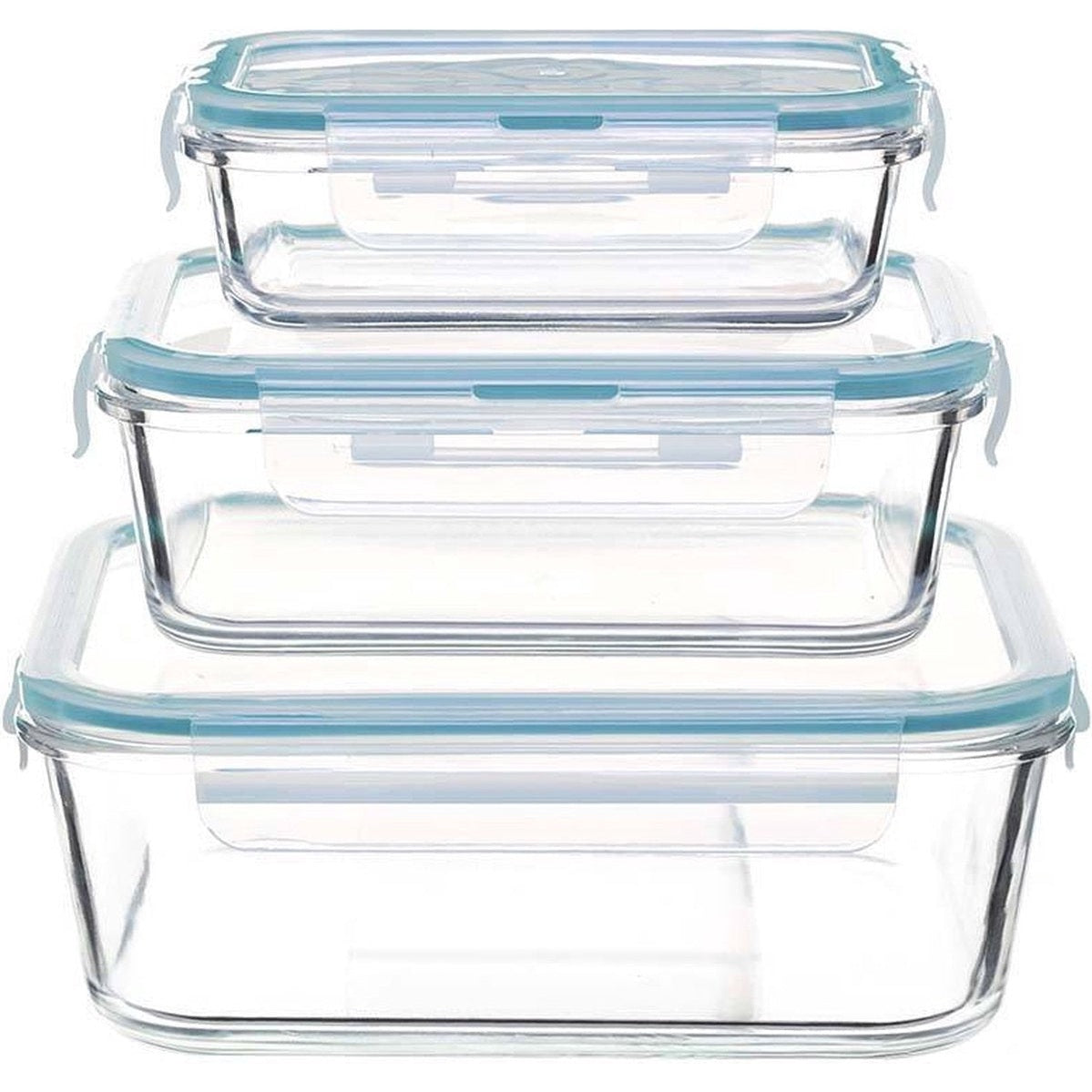 Vershousbakjes set 3 stuks glas vierkant met clip deksels - Magnetron - Diepvriesdoos - Ovenbestendig