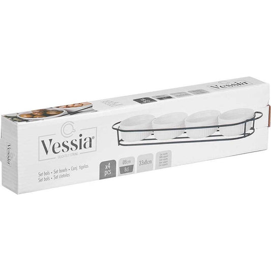 Vessia saus/snacks kommetjes/schaaltjes in standaard - wit - keramiek - set 4x stuks - D7 x 3 cm - Eettafel serveer schaaltjes