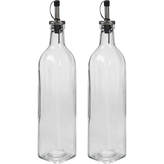Vivalto Azijn/olie fles met schenktuit en dop - glas - 500 ml - 31 cm