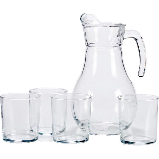 Vivalto Glazen karaf/schenkkan met deksel - 1,8 liter - met 4x drinkglazen van 400 ml
