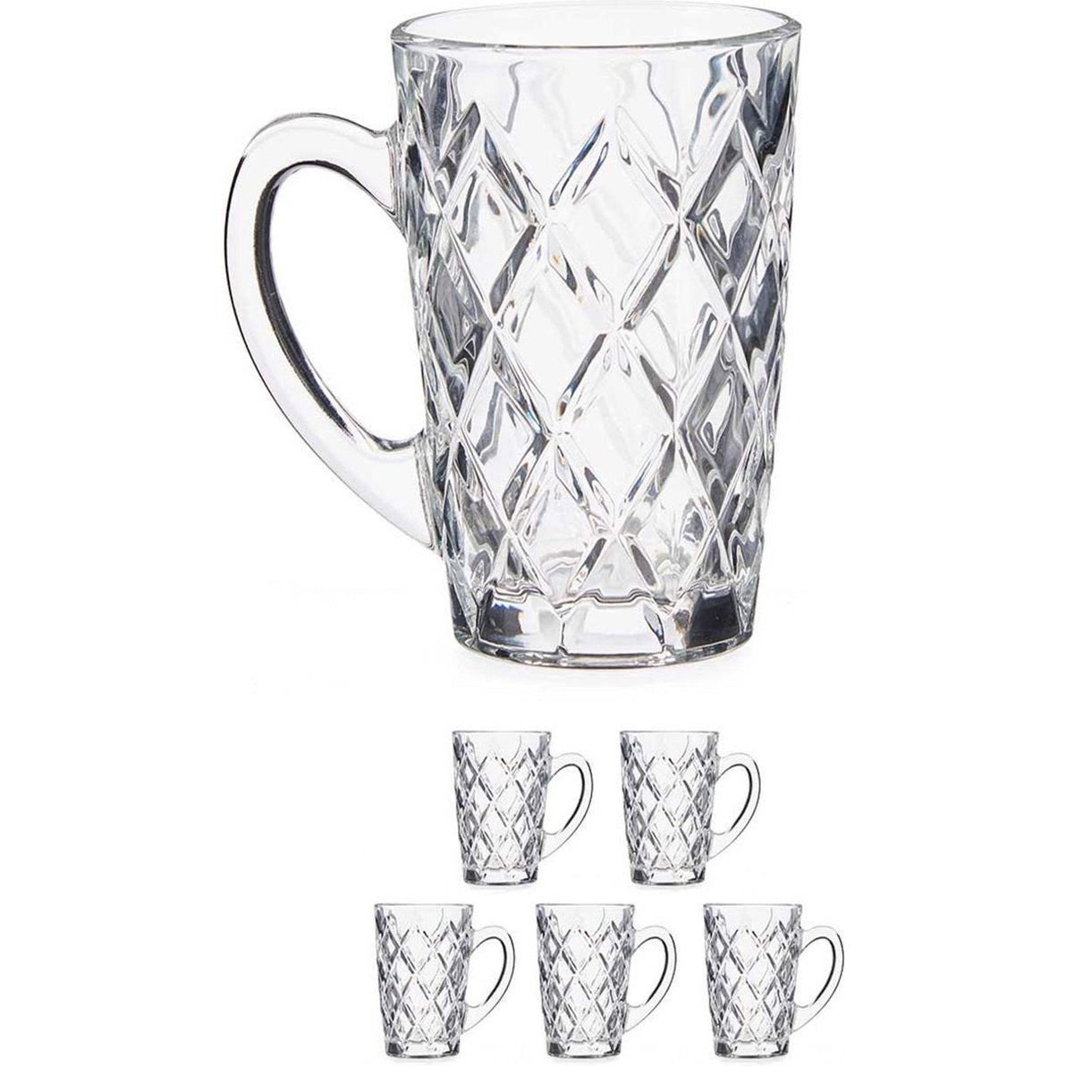 Vivalto luxe koffieglazen - 6x stuks - 170 ml met oor - Type Diamant - Transparant stevig kwaliteitsglas