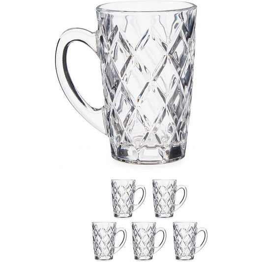 Vivalto luxe koffieglazen - 6x stuks - 170 ml met oor - Type Diamant - Transparant stevig kwaliteitsglas