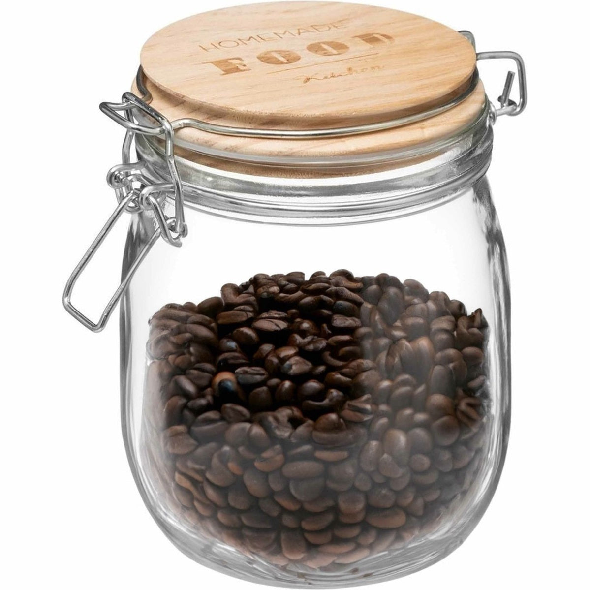 Voorraadbus/voorraadpot 0,75L glas met houten deksel en beugelsluiting - 750 ml - Voorraadpotten met luchtdichte sluiting