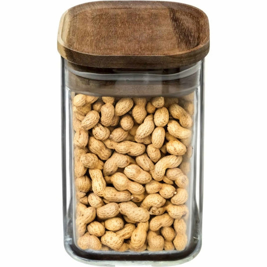 Voorraadbus/voorraadpot 1L glas met acacia houten deksel - 1000 ml - Voorraadpotten met luchtdichte deksel
