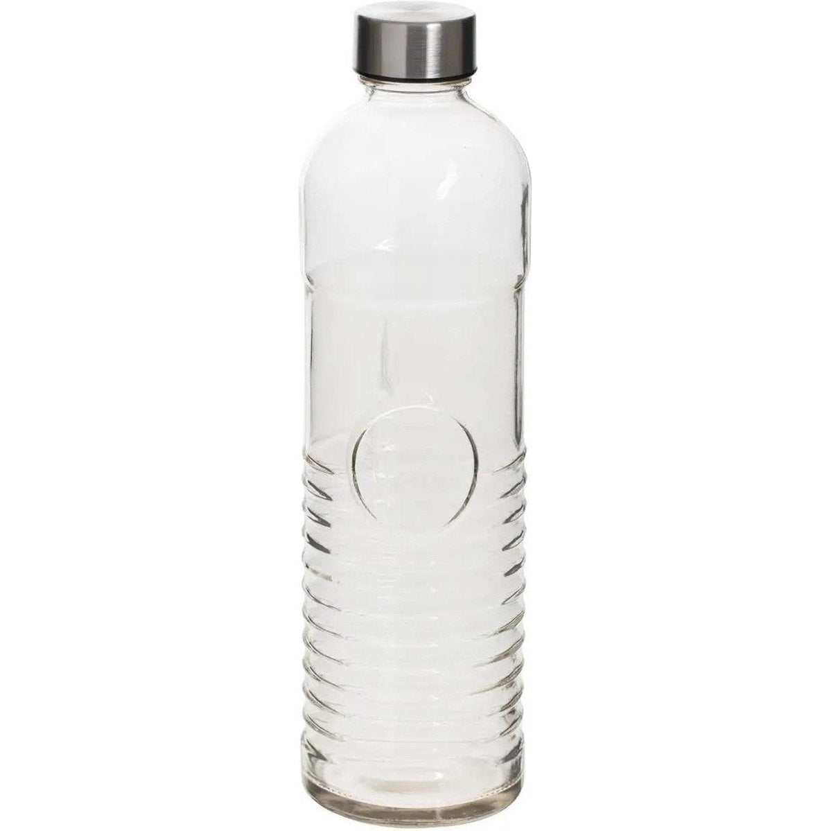 Waterfles/drinkfles 1 liter van gehard ribbel glas - Glazen drink flessen