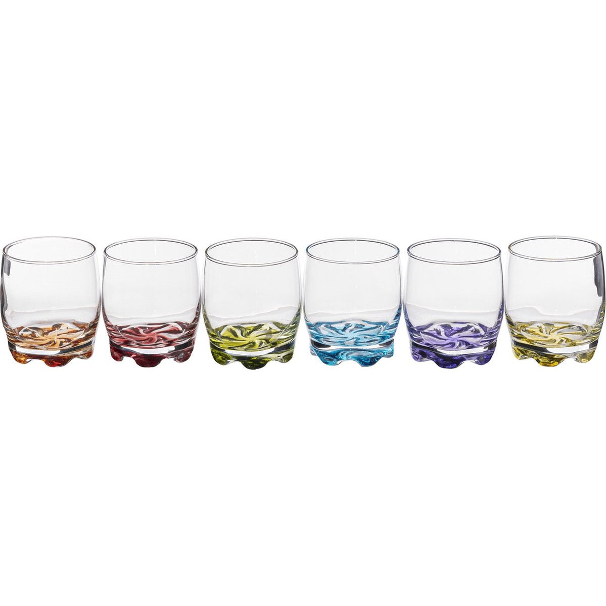 Waterglas gekleurd  set van 6 stuks .Drinkglas met gekleurde bodem. 310ml