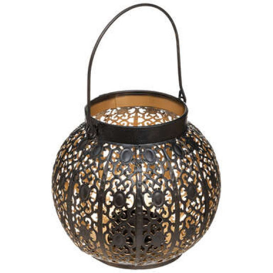 Windlicht - Kerstlantaarn - Metalen lantaarn - Kandelaar - Tafellamp - Hoogte 15 cm. - Zwart - Goud