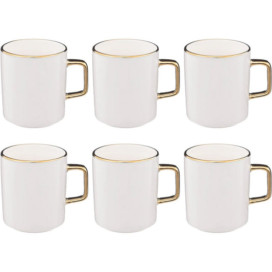 Witte Mokken met Goudkleurig Randje - Set van 6 - 35 cl - Magnetronbestendig - Blanc - Porselein