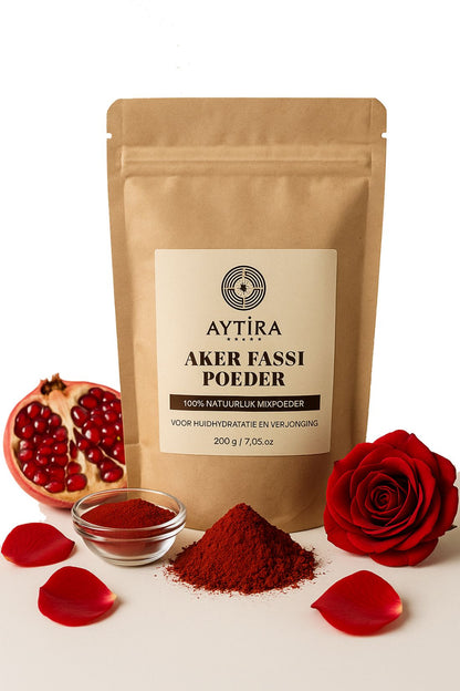 AYTIRA Aker Fassi Pulver 200g – 100 % Natürliches Rosen- & Granatapfelschalenpulver – Für strahlende Haut, natürliche Farbe & Anti-Aging