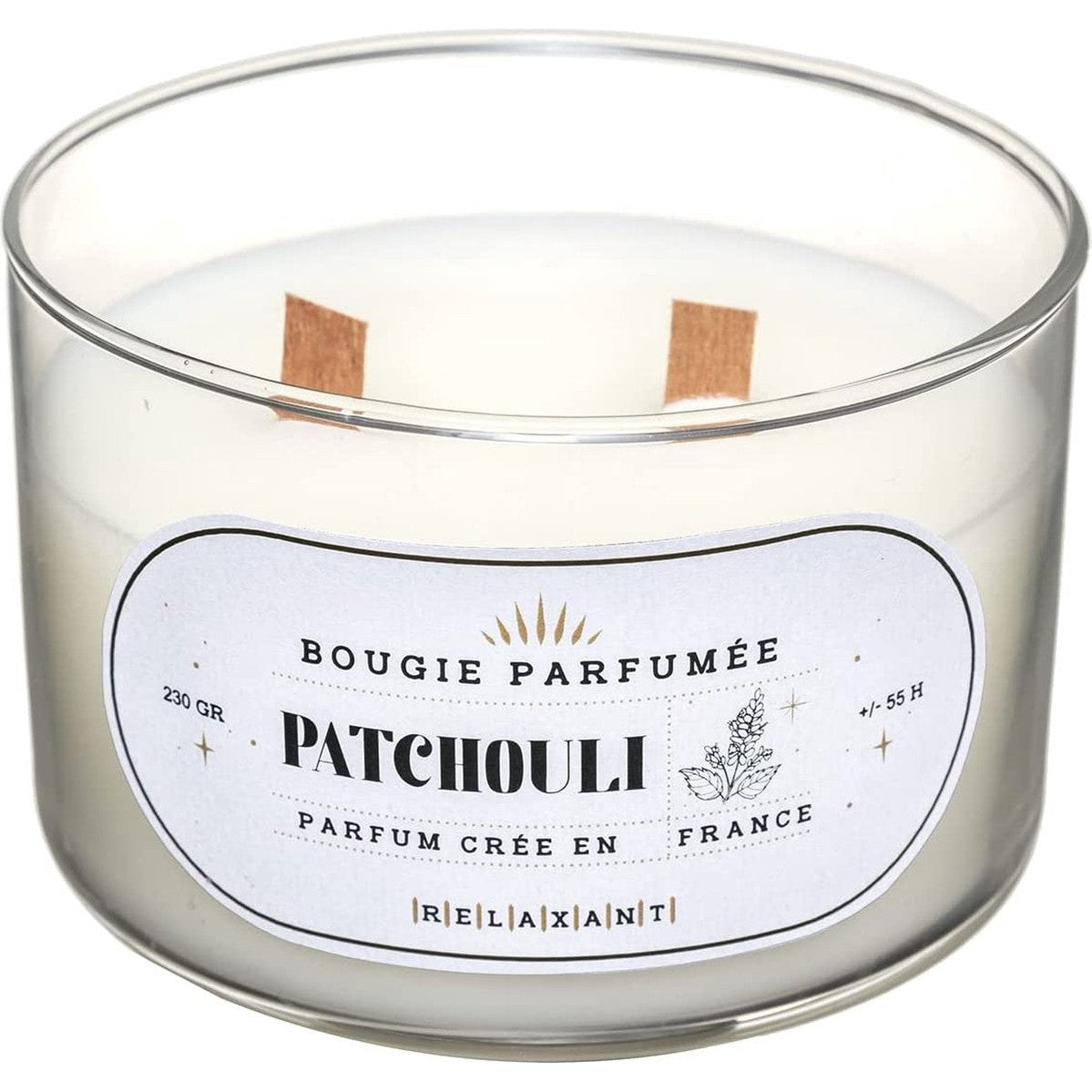 geurkaars in glas, 470 g, geur patchouli - Houten lont - Knetterlont - Kaars