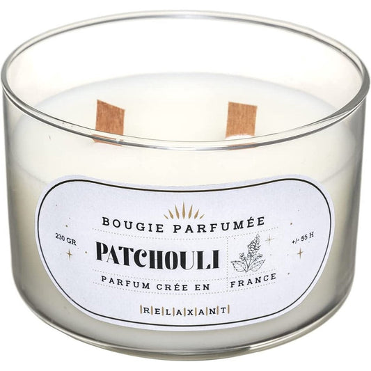 geurkaars in glas, 470 g, geur patchouli - Houten lont - Knetterlont - Kaars