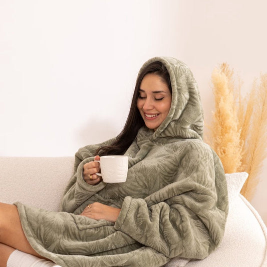 snuggle hoodie dames - kinderen - olijf groen - met voering - met capuchon